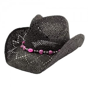 Rising Phoenix Industries Straw Beach Cowgirl Cowboy Hat for Women with Beaded Hatband and Shapeable Brim