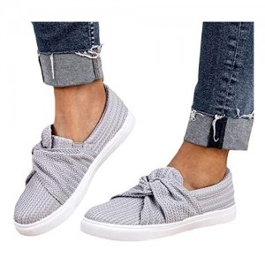 Women Knitted Twist Slip On Sneakers Cute Flat Loafers Shoes Casual Nurse Walking Shoes