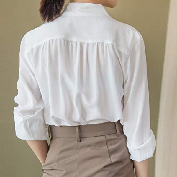 100% Silk Blouse for Women Long Sleeve Tie Neck Bow Blouse Tops