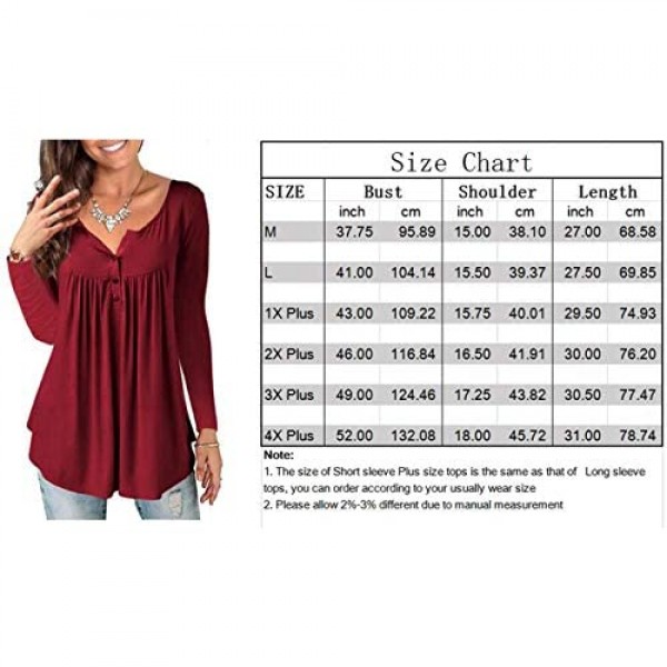 a.Jesdani Womens Plus Size Tunic Tops Long Sleeve Casual Floral Henley Shirts