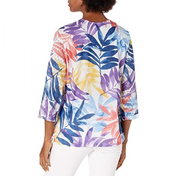 Alfred Dunner Women's Watercolor Leaf Printed Two for One Top