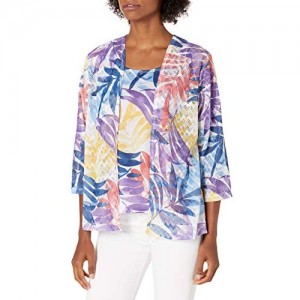 Alfred Dunner Women's Watercolor Leaf Printed Two for One Top