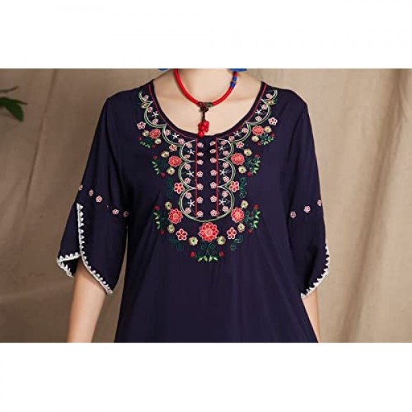 Ashir Aley Womens Girls Embroidered Peasant Tops Mexican Bohemian Blouses