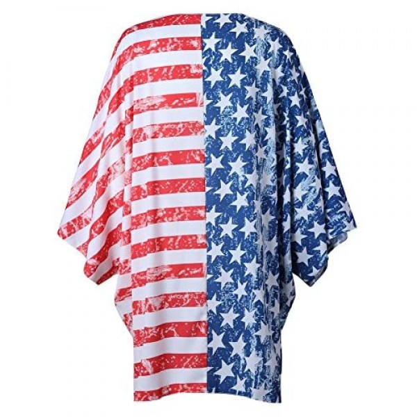 Askwind 4th of July Women's American Flag Print Kimono Cover Up Tops Shirt