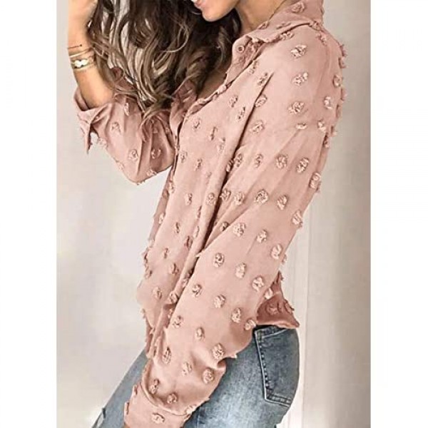 Astylish Womens Pompom Button Down Shirt Casual Long Sleeve Blouse Tops