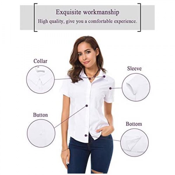 Atnlewhi Womens Button Down Shirts Short Sleeve Business Collared Work Office Formal Button Up Blouse Shirt