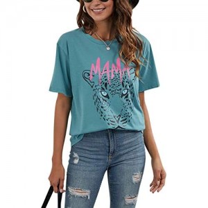 BMJL Women's Graphic Tees Mama Shirts Short Sleeve Leopard Summer Tops Cute Casual Blouse