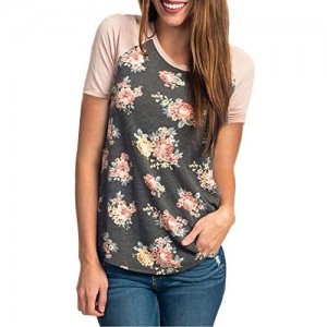 CEASIKERY Women's Blouse Short Sleeve Floral Print T-Shirt Comfy Casual Tops for Women 002