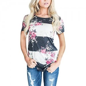 CEASIKERY Women's Blouse Short Sleeve Floral Print T-Shirt Comfy Casual Tops for Women 007