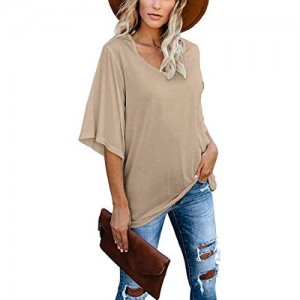 cordat Women's Blouse Tops Loose V Neck 3/4 Bell Sleeve T-Shirt