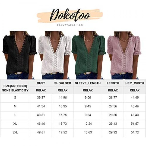 Dokotoo Women's V Neck Lace Crochet Tunic Tops Flowy Casual Blouses Shirts