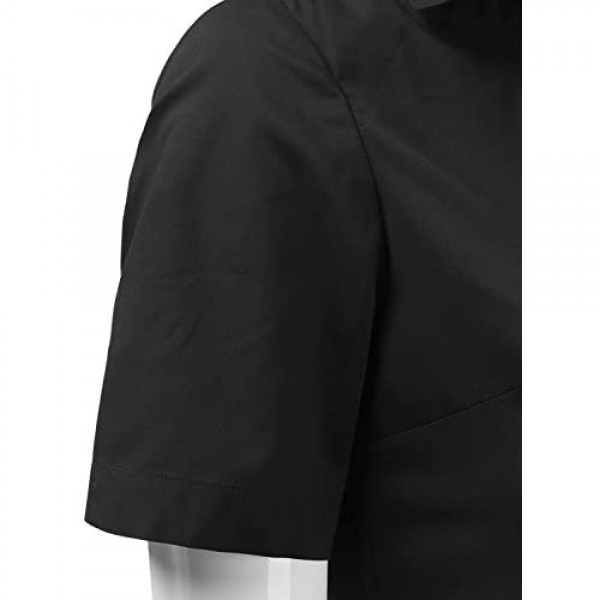 Doublju Women's Slim Fit Plain Classic Short Sleeve Button Down Collar Shirt Blouse
