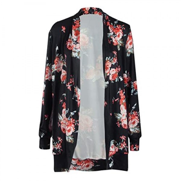 ECOWISH Womens Boho Irregular Long Sleeve Wrap Kimono Cardigans Casual Coverup Coat Tops Outwear S-3XL