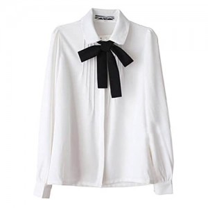 ETOSELL Lady Bowknot Baby Peter Pan Collar Shirt Womens Long Sleeve OL Button-Down Shirts White Blouses