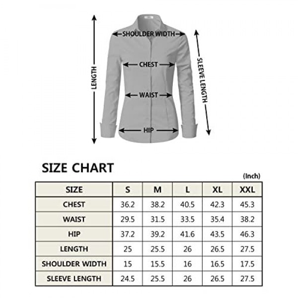 EZEN Womens Slim-Fit Long Sleeve Stretchy Button Down Collar Office Formal Casual Shirt Blouse