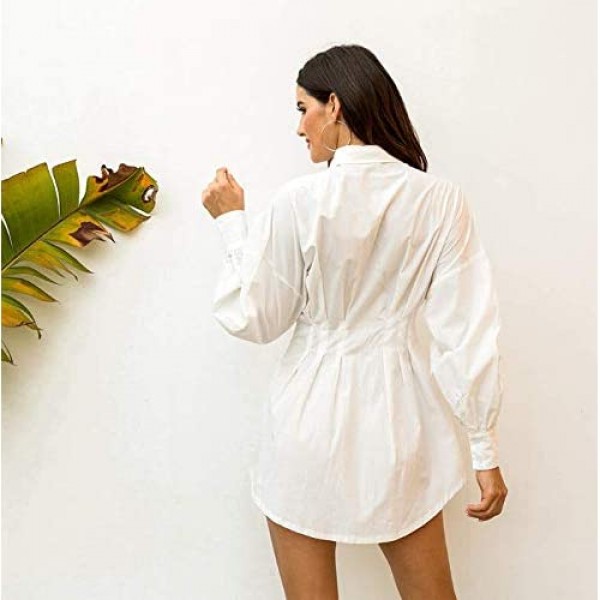 Fashion Sexy Women's Long Sleeve Collar Button Down Long Shirt Casual Work Slim-Fit Tunic Tops Blouse