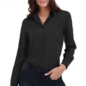 Gemolly Women's Basic Button Down Shirts Long Sleeve Plus Size Simple Stretch Formal Casual Shirt Blouse