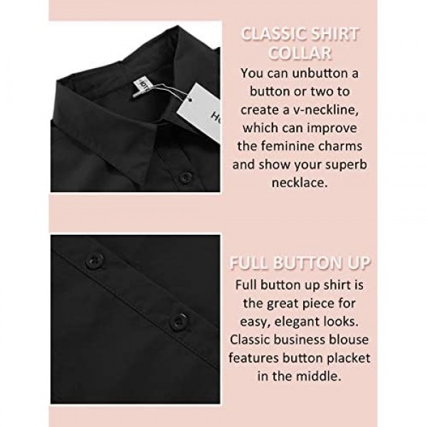Hotouch Womens Cotton Basic Button Down Shirt Slim Fit Dress Shirts
