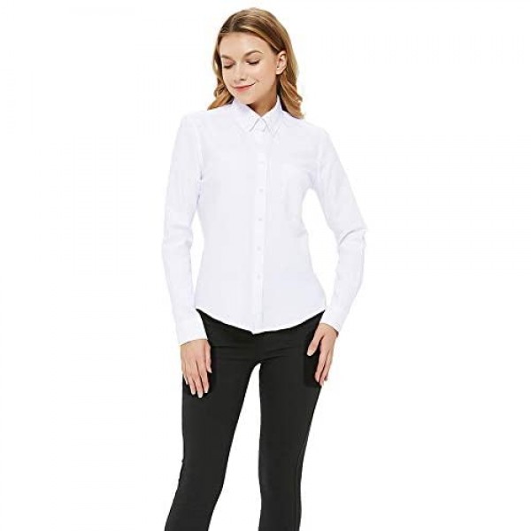 MGWDT Button Down Shirt Women Long Sleeve Blouse Oxford Shirt Classic-Fit Cotton Tops Wrinkle Resistant(2XS-3XL)