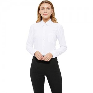 MGWDT Button Down Shirt Women Long Sleeve Blouse Oxford Shirt Classic-Fit Cotton Tops Wrinkle Resistant(2XS-3XL)