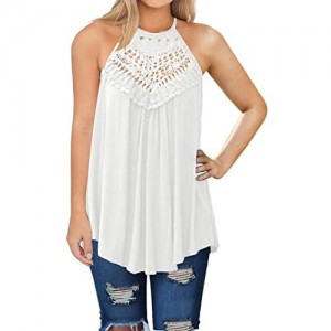 MIHOLL Womens Summer Casual Sleeveless Tops Lace Flowy Loose Shirts Tank Tops