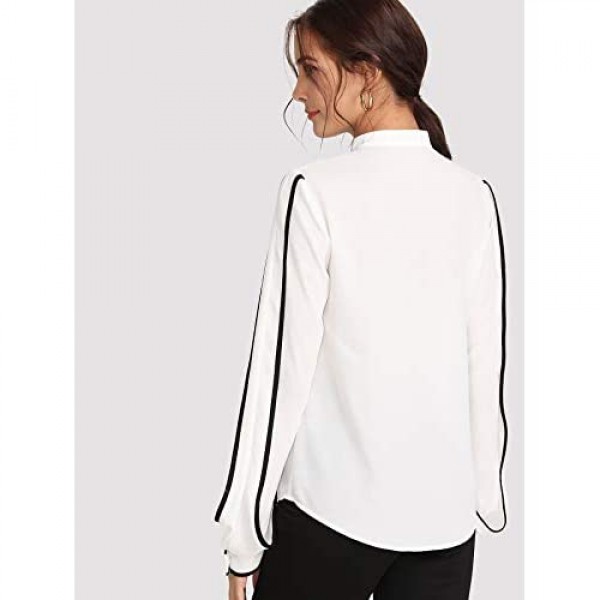 Milumia Women's Elegant Button Workwear Shirt Stand Collar Long Sleeve Blouse