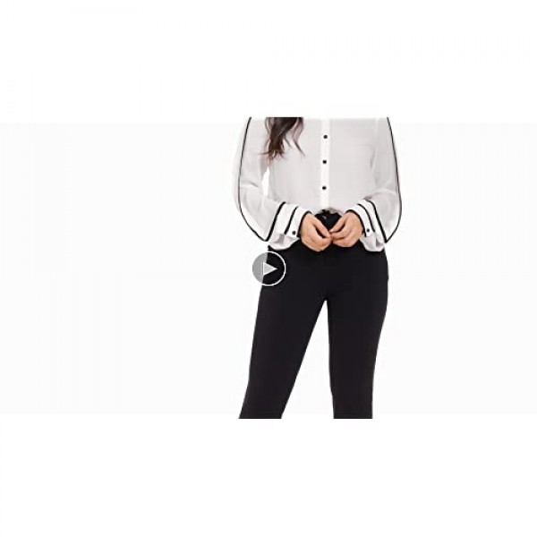 Milumia Women's Elegant Button Workwear Shirt Stand Collar Long Sleeve Blouse