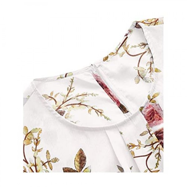 Milumia Women's Elegant Floral Print Petal Cap Sleeve Pleated Vacation Office Work Blouse Top