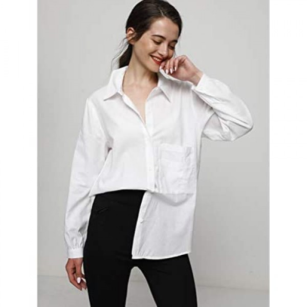 Minibee Women's Casual Cotton Linen Blouse Plus Size High Low Shirt Long Sleeve Tops