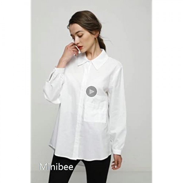Minibee Women's Casual Cotton Linen Blouse Plus Size High Low Shirt Long Sleeve Tops