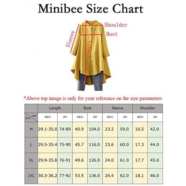 Minibee Women's Cotton Linen Shirt High Low Button Down Embroidered Blouse Long Sleeve Tunic Tops