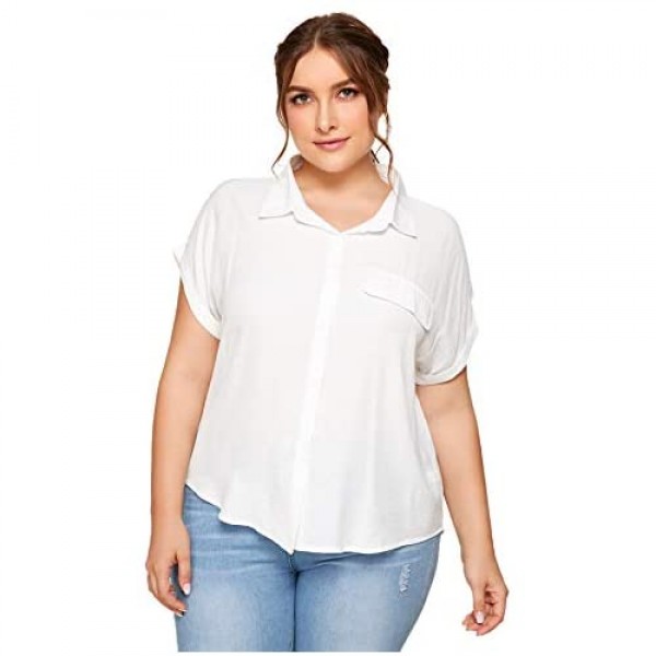 Romwe Women's Plus Size Casual Short Sleeve Button Down T Shirts Loose Tops