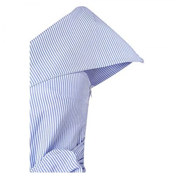 Romwe Women's Summer Slim Fit Striped Foldover One Shoulder Bow Tie Front Cap Sleeve Peplum Ruffle Tops Shirt Blouse Petite