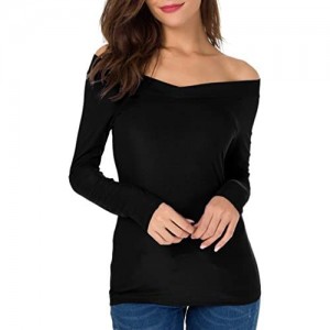 Sarin Mathews Womens Shirts Off The Shoulder Tops Sexy V Neck Slim Fit Shirts Tops Blouses