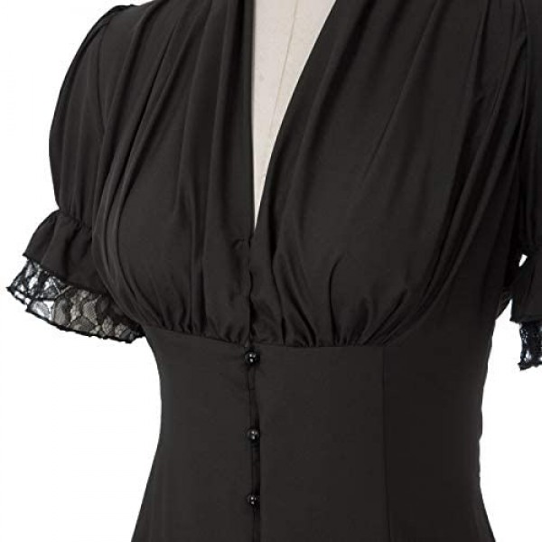 Scarlet DARKNES Women Victorian Short Sleeve Shirt Steampunk Lace Up Blouse