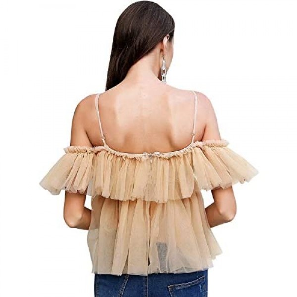 Simplee Women's Off Shoulder Sexy Ruffle Deep V Neck Blouse Shirt Lace Up Top