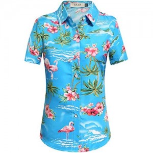 SSLR Womens Flamingo Shirt Casual Short Sleeve Hawaiian Shirts for Women