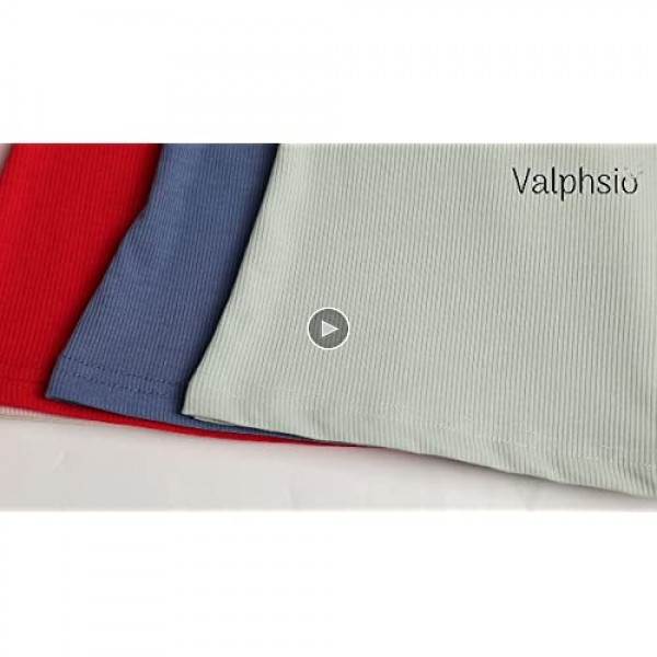 Valphsio Womens Puff Short Sleeve Top Ribbed Knit Elegant Slim T Shirt Blouse