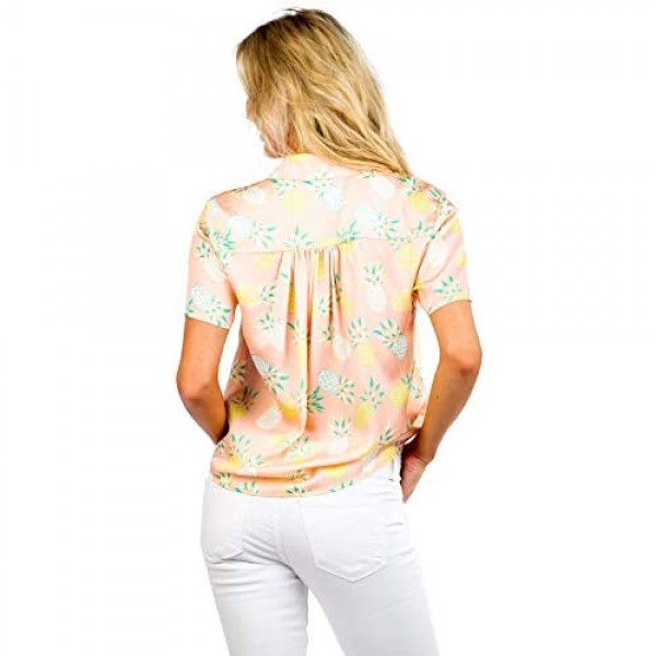 Women's Bright Hawaiian Shirt for Summer - Tropical Tie Front Top Aloha Shirts