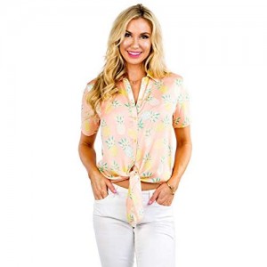 Women's Bright Hawaiian Shirt for Summer - Tropical Tie Front Top Aloha Shirts