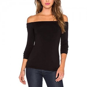 Women's Sexy Slim Fit Stretchy Off Shoulder Long Sleeve Blouse Tops Shirt