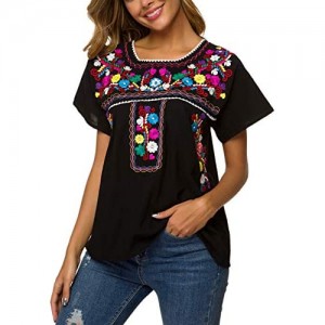 YZXDORWJ Women's Summer Casual Embroidered Blouse Short Sleeve Tops