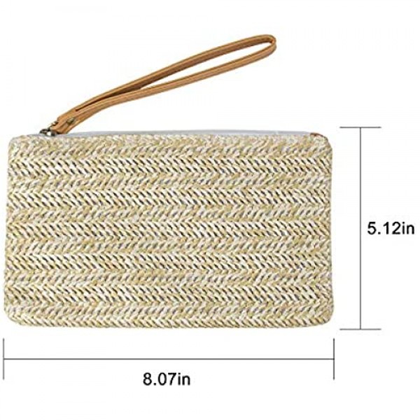 AUEAR Women's Hand Wrist Type Straw Clutch Bag Bohemian Summer Beach Sea Handbag Purse Zipper Wristlet