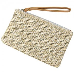 AUEAR Women's Hand Wrist Type Straw Clutch Bag Bohemian Summer Beach Sea Handbag Purse Zipper Wristlet