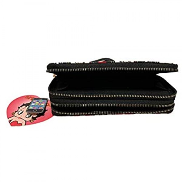 Betty Boop Large woman wallet Wristlet Wallet Double Zipper and Single Zipper Smartphone Wristlet Purse Signature Wallet (Color 1 Double Zipper)