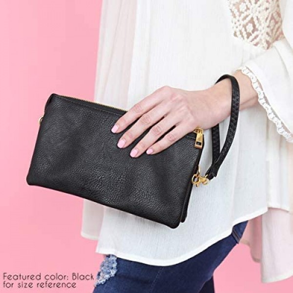 Convertible Vegan Leather Wallet Purse Clutch - Small Handbag Phone/Card Slots & Detachable Wristlet/Shoulder/Crossbody Strap