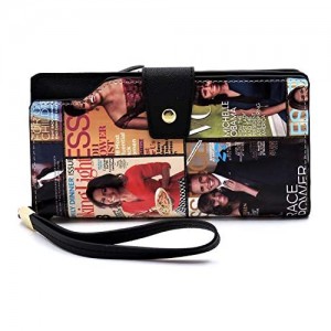 Glossy Magazine Cover Collage Michelle Obama Printed Clutch Wallet with Wristlet