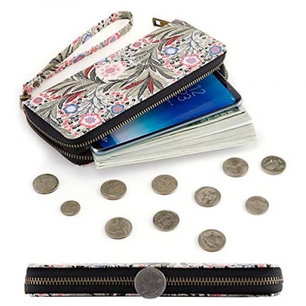 HAWEE Long Wristlet Handbag Leather Zipper Wallet for Cellphone Card Holder Coin Purse