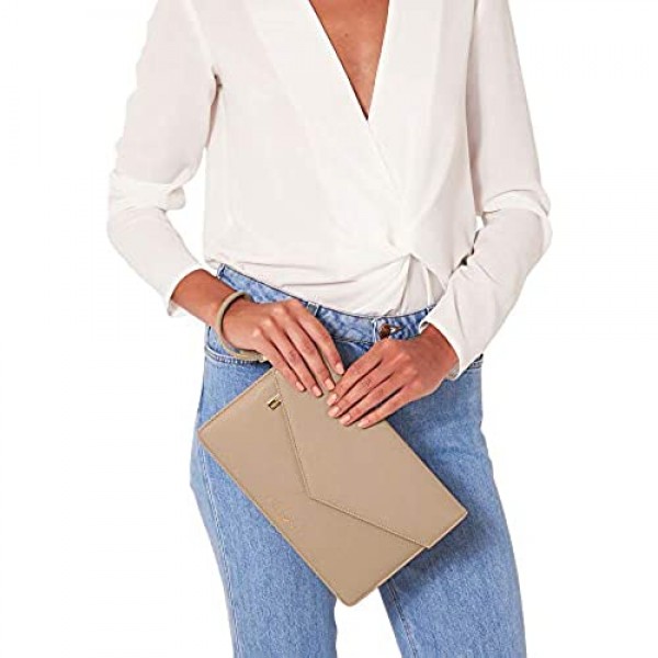 Katie Loxton Esme Womens Vegan Leather Envelope Clutch Wristlet Bag Taupe