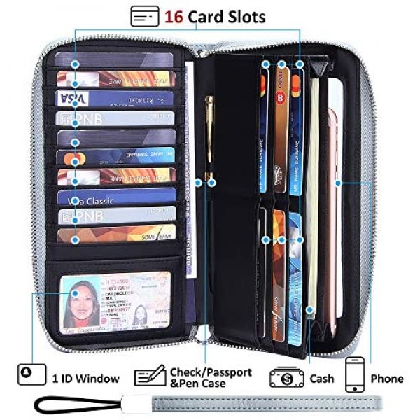KUKOO Large Capacity Wallets for Women RFID Blocking Zip Around Touch Screen Phone Clutch Purse Wristlet with Gift Box